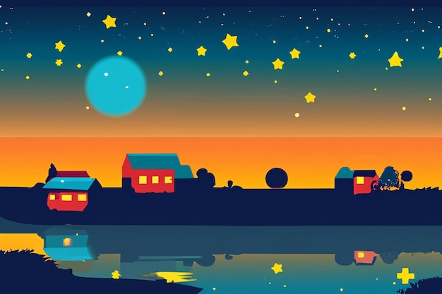 Photo vector rural view at night