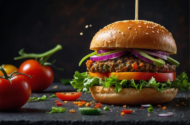 Veggie Burger with colorful fresh veg