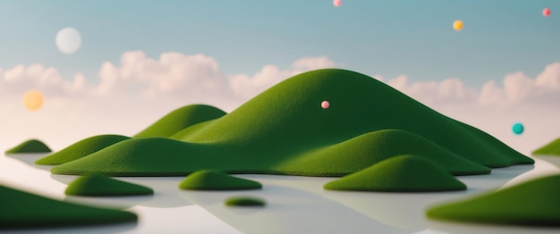 Photo vibrant 3d cartoon green hills on a transparent background evoking natures beauty