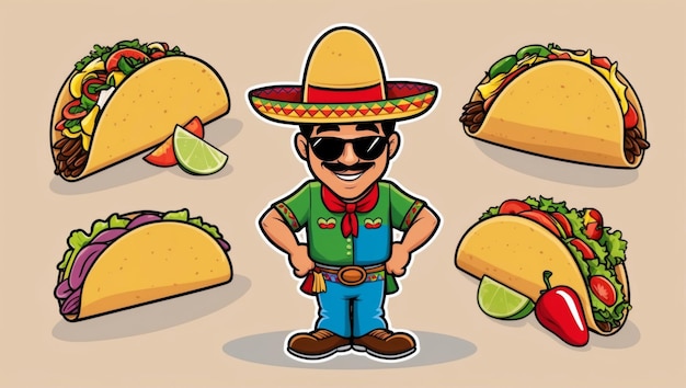 Photo a vibrant cartoon style image of a cheerful taco mascot for events and restaurants