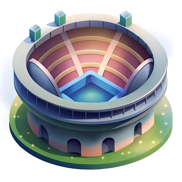 Photo a vibrant isometric illustration of a modern stadium perfect for representing sports events or urban landscapes