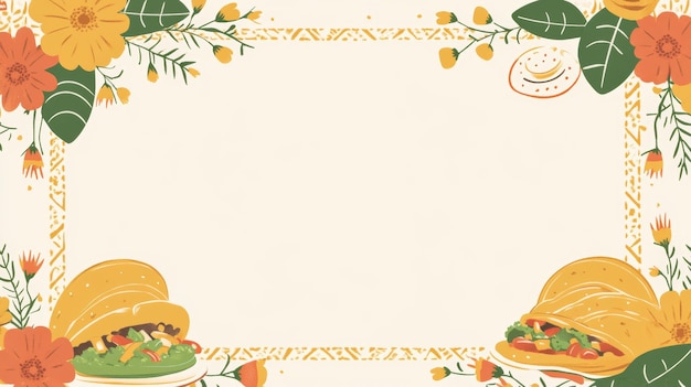 Photo vibrant mexican food display with marigold frame and blank space for custom text festive cuisine