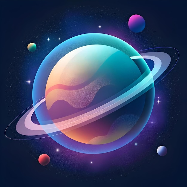 Photo vibrant stylized illustration of a planet with rings in a cosmic landscape