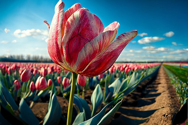 Vibrant Tulips in Bloom Stunning Field of Flowers