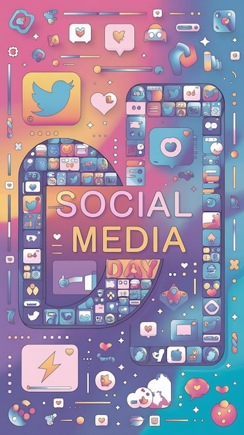 Photo a vibrant and whimsical illustration featuring a social media day