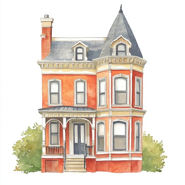 Photo victorian townhouse watercolor illustration isolated on white background