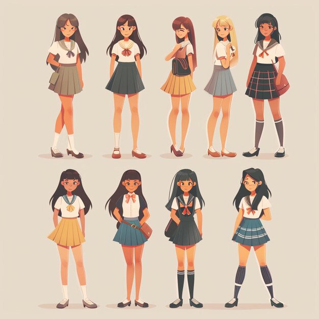 Photo view of 3d school girls