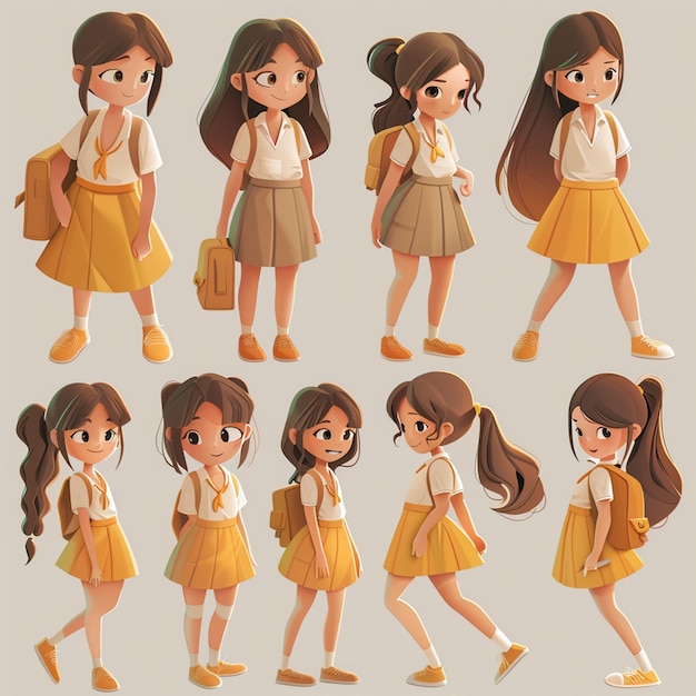 Photo view of 3d school girls