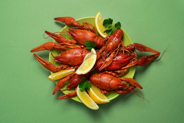 View of cooked and prepared crawfish