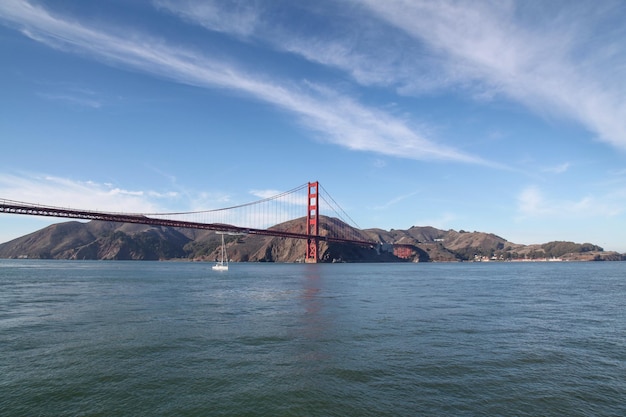 View of famous landmark the Golden Gate Bridge San Francisco California USA