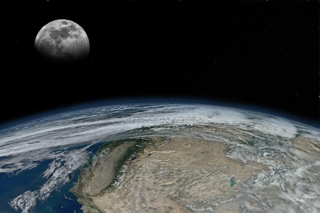 Photo a view of the moon from space with the earth in the background.