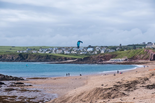 View of South Milton Sands beach at Thurlestone in Devon