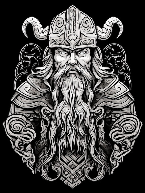 Foto viking krijger hoofd met lang haar vector illustratie voor t-shirt ontwerp