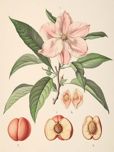 Foto un'illustrazione botanica dettagliata dell'albero di pesca