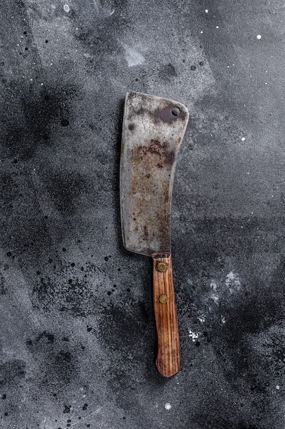 Vintage butcher cleaver with wooden handle. Top view