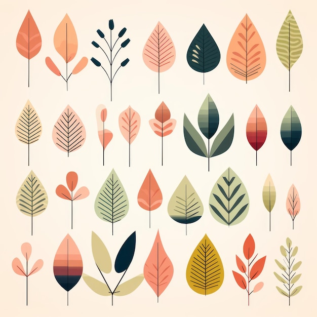 Vintage Leaves And Plants Illustration In Warm Color Palette