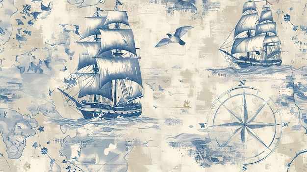 Vintage Nautical in soft blues asthetic wallpaper