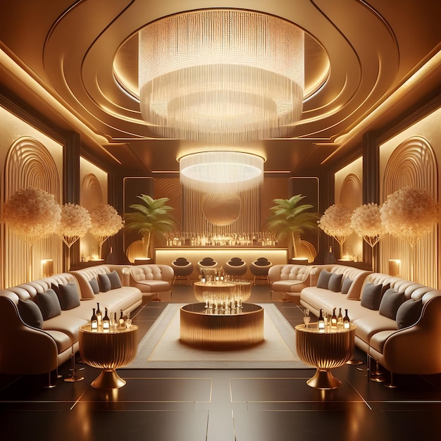 A VIP lounge area with plush seating and bottle service at the nightclub isolated on a plain luxuri