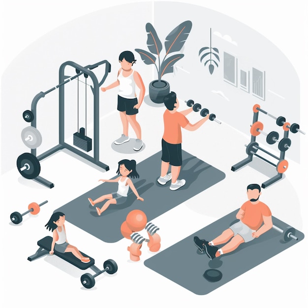 Photo a visual of a family setting up a home gym or exercise area for regular workouts