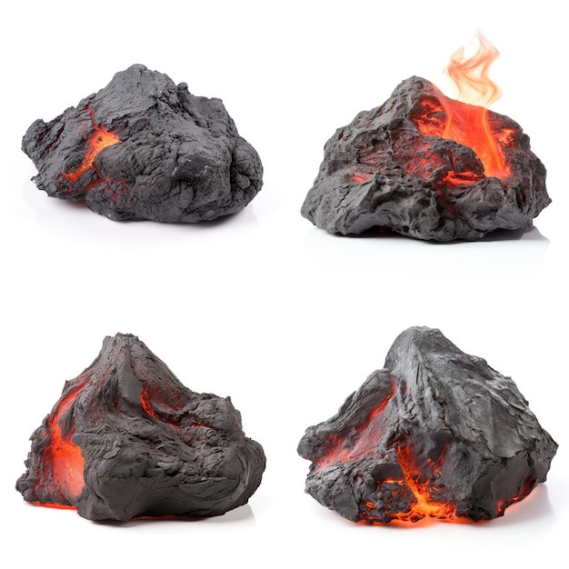 Volcanic stones or lava rocks isolated on white background