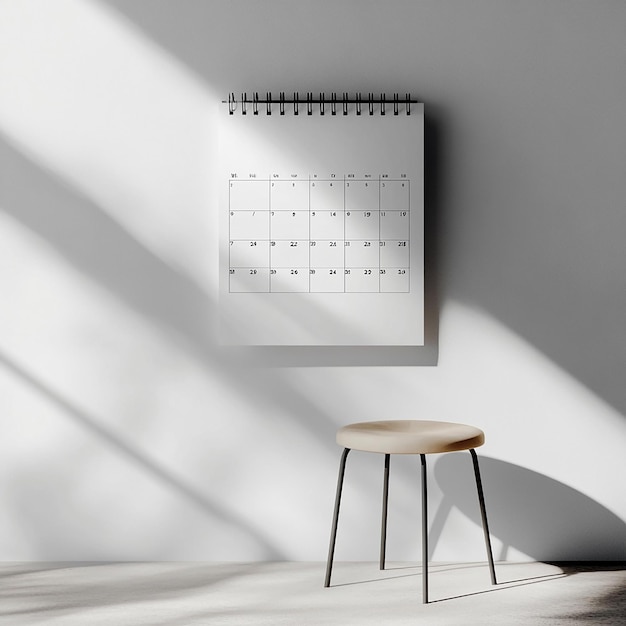 Photo wall calendar mockup hanging on wall