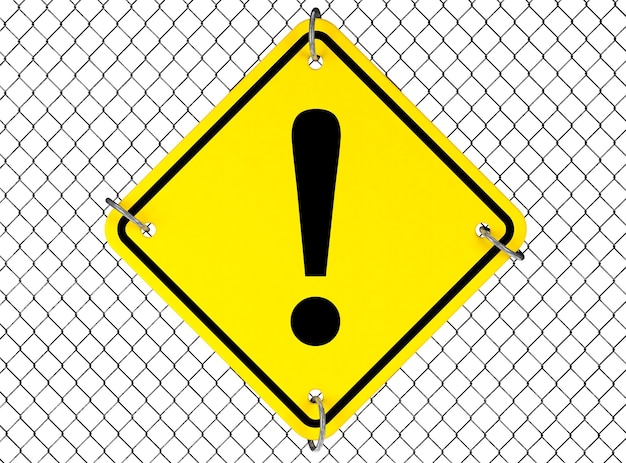 Photo warning sign with wired fence on a white background