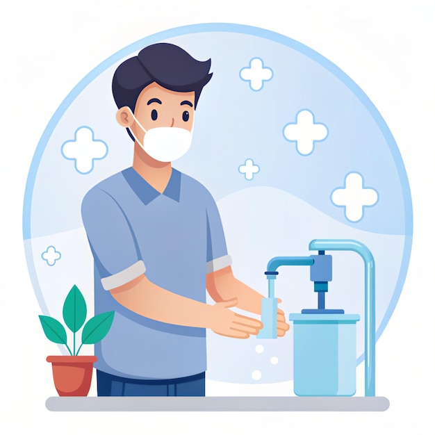 Photo washing hand with disinfectant vector icon illustration health and medical icon concept isolated flat cartoon style suitable for web landing page banner flyer sticker card