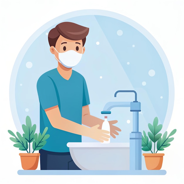 Photo washing hand with disinfectant vector icon illustration health and medical icon concept isolated flat cartoon style suitable for web landing page banner flyer sticker card