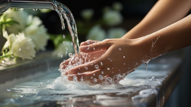 Photo washing hands in the bathroom