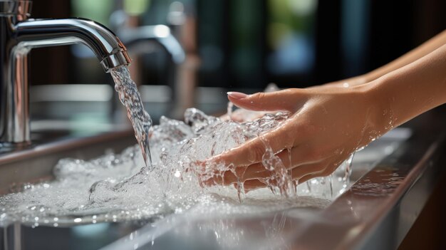 Photo washing hands in the bathroom