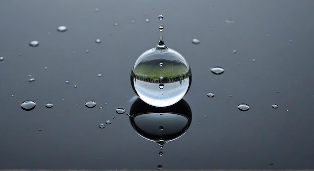 Photo a water droplet that is on a black surface