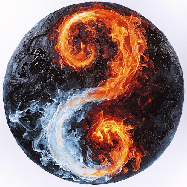 Water fire Yin and Yang harmony and peace symbol icon