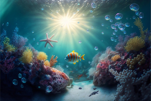 Photo under water ocean background landscape generative ai