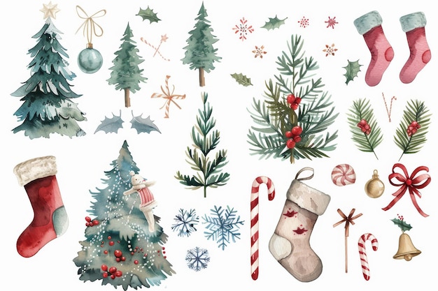 Photo watercolor clipart with christmas items