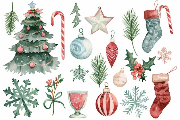 Photo watercolor clipart with christmas items