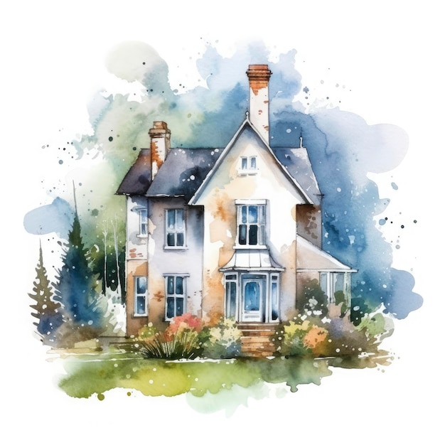 Watercolor fantasy farmhouse illustration