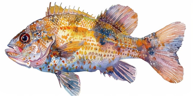 watercolor fish detailed shading on white background