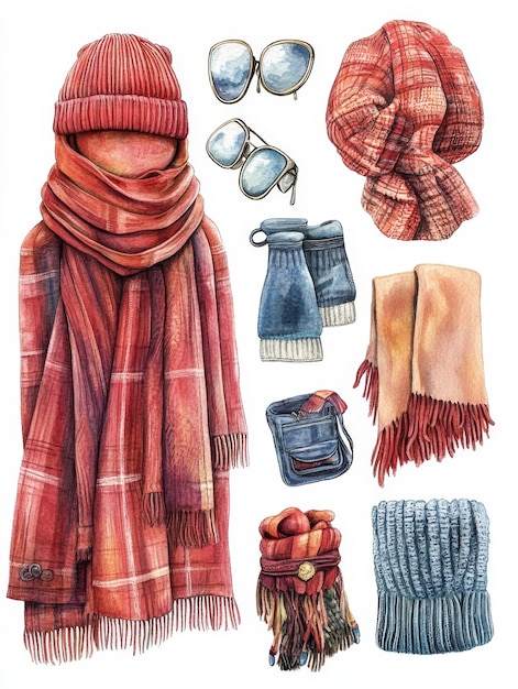 Photo watercolor illustration of winter accessories