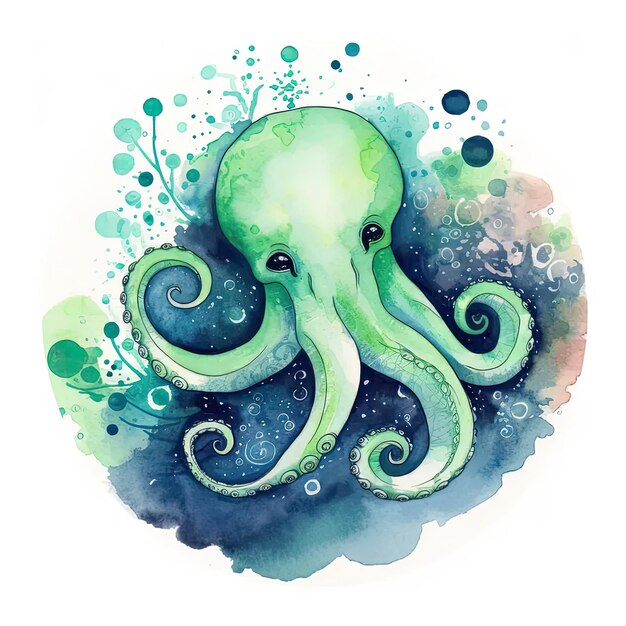 A watercolor painting of an octopus