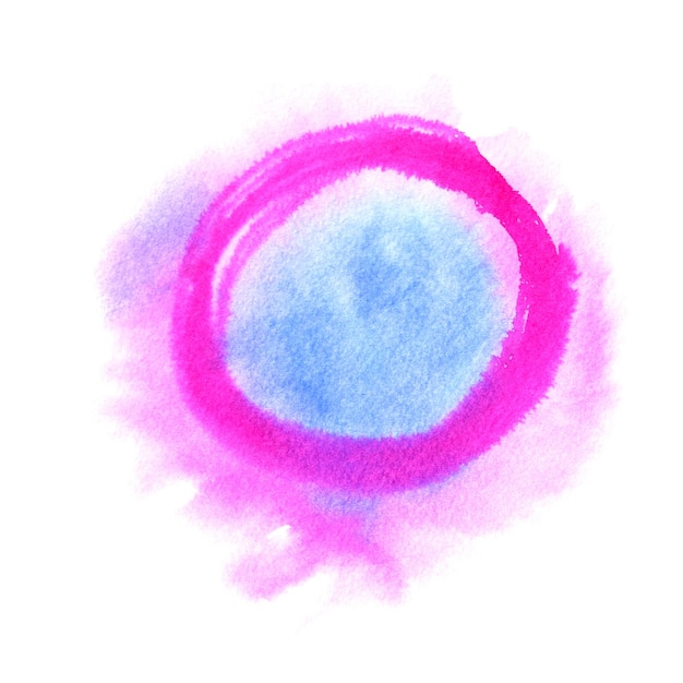 Watercolor round shaped blot in blue and pink colors