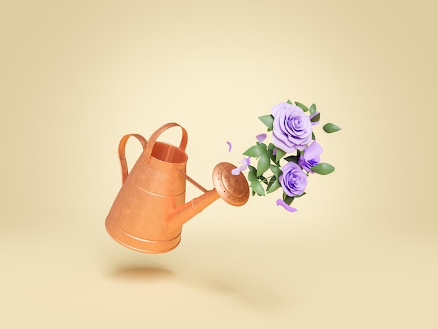 Watering can with flowers coming out