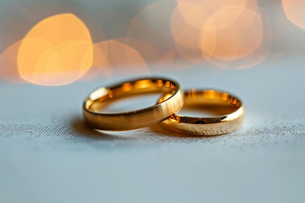 Photo wedding rings golden white background