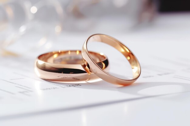 Photo wedding rings on wedding card on a white background