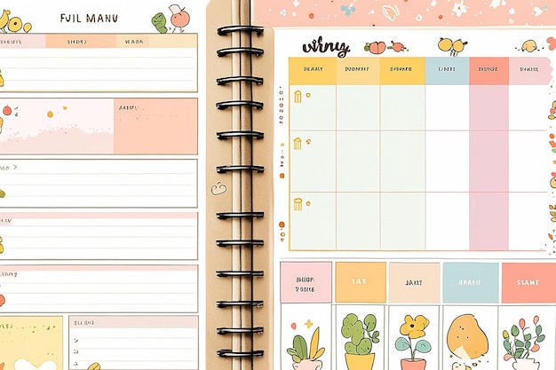 Foto wekelijkse planner met schattige illustraties pastel thema grafisch voor journaling sticker en scrapbook