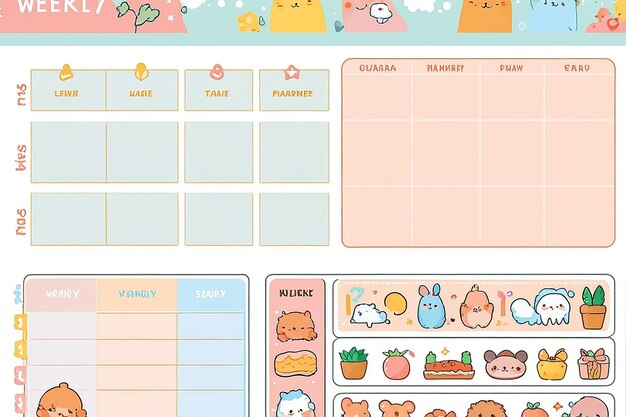 Foto wekelijkse planner met schattige illustraties pastel thema grafisch voor journaling sticker en scrapbook