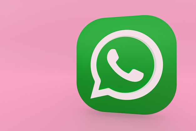 Whatsapp application green logo icon 3d render on pink