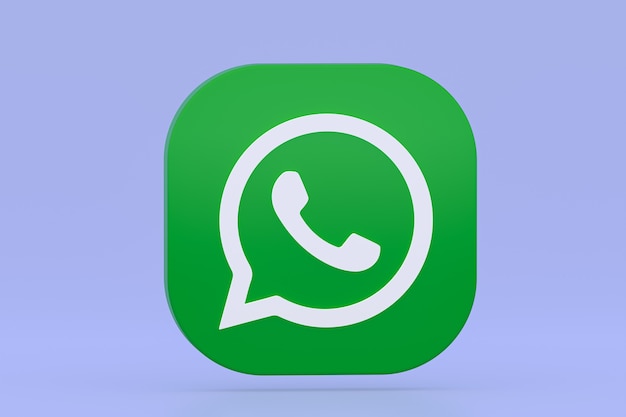 Whatsapp application green logo icon 3d render on purple background