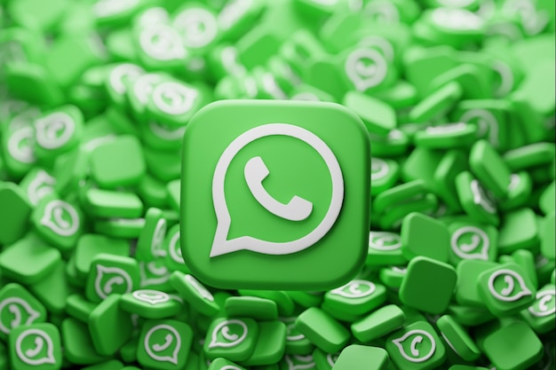 whatsapp logo with scattered pile of icons background