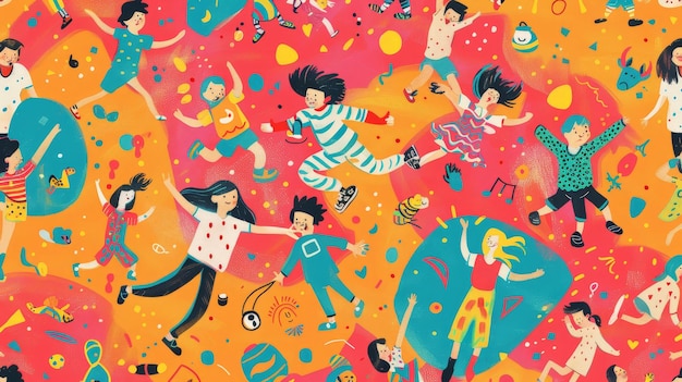 Photo whimsical children activities in colorful illustration