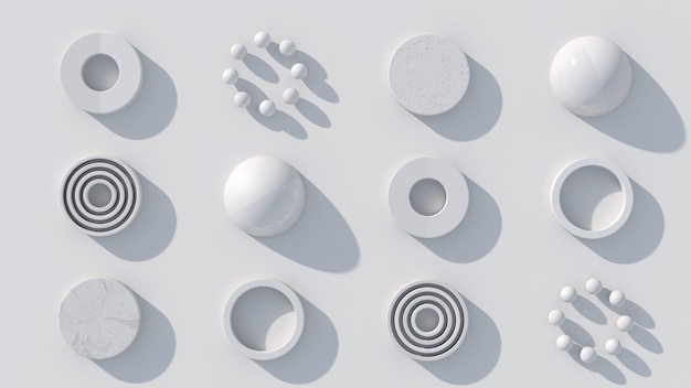 White circle shapes and balls Abstract illustration 3d render